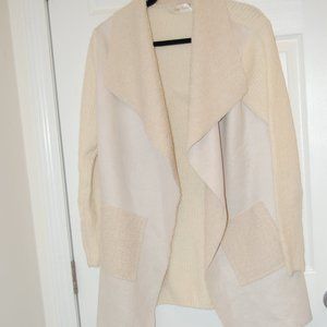 Simply Couture XL  Ivory Suede& Sherpa Like Open Jacket W/ Knit Sleeves & Back